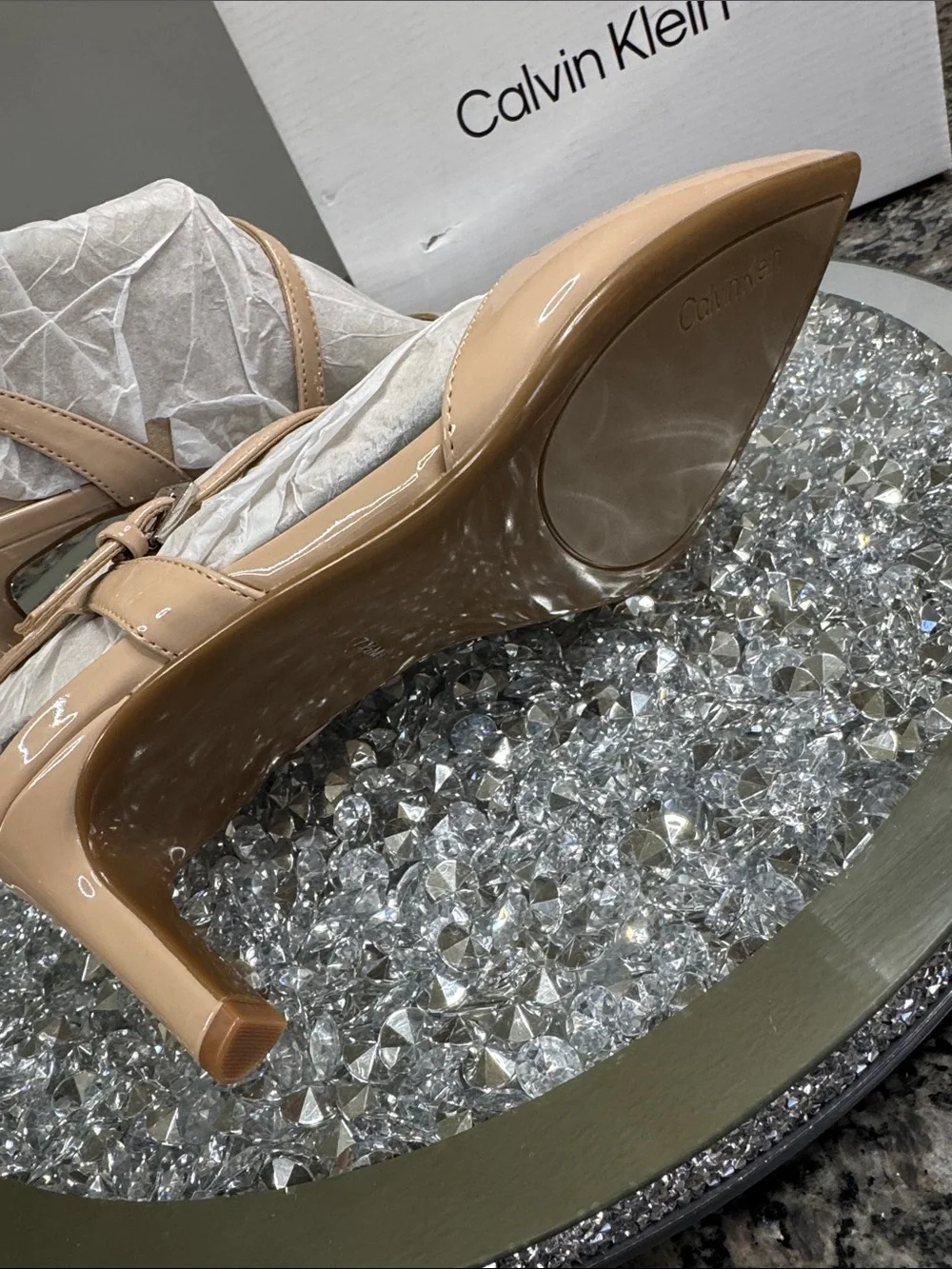 Calvin Klein nude Patent Slingback kitten heel Pumps NEW 7.5
